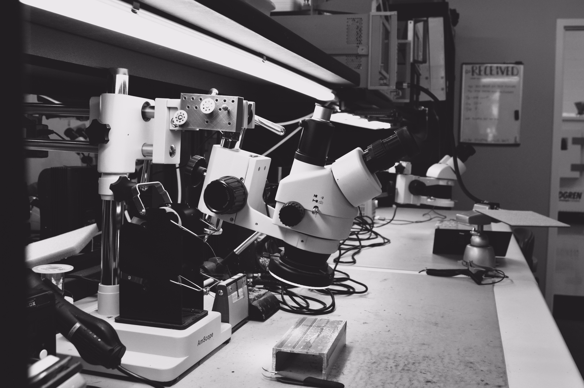 AmScope Microscope on laboratory table